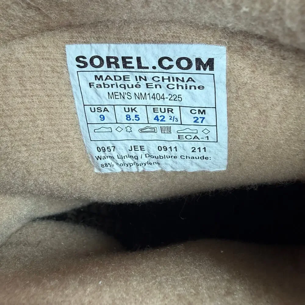 Sorel Cheyanne Waterproof Winter Boots Men's US 9 Curry Black Thinsulate